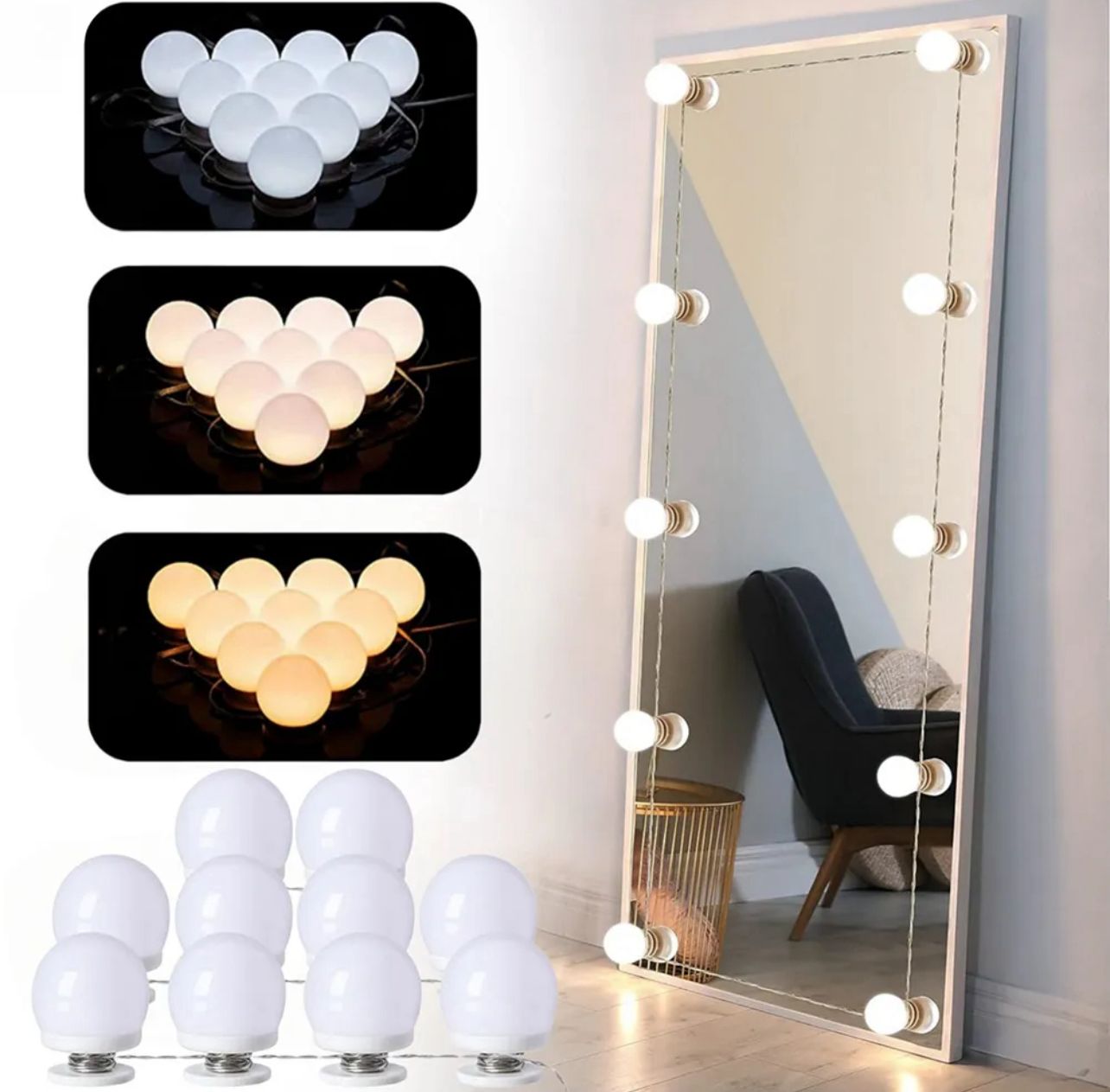 : Vanity Mirror Light – Pack of 10 LED Bulbs (3 Modes)