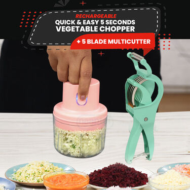 Rechargeable Vegetable Chopper + 5 Blade Multi Cutter