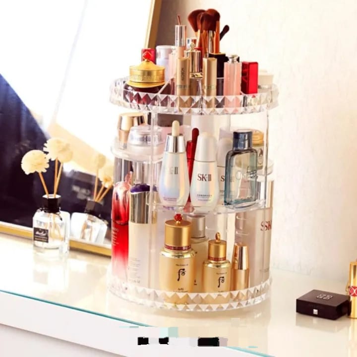 Revolutionize Your Makeup Routine! 360° Rotating Cosmetics Organizer"