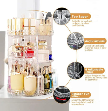 Revolutionize Your Makeup Routine! 360° Rotating Cosmetics Organizer"