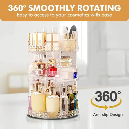Revolutionize Your Makeup Routine! 360° Rotating Cosmetics Organizer"
